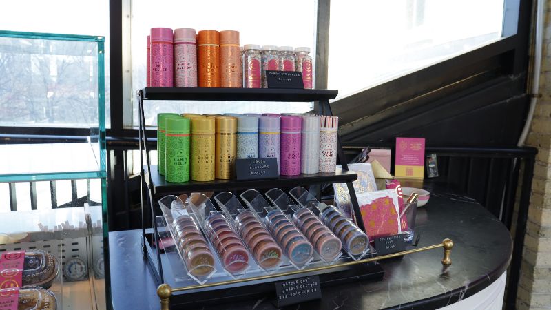 A shelf of baking essentials.